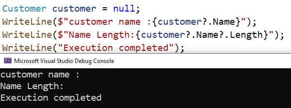 output Null-conditional Operator with Null-Coalescing operator